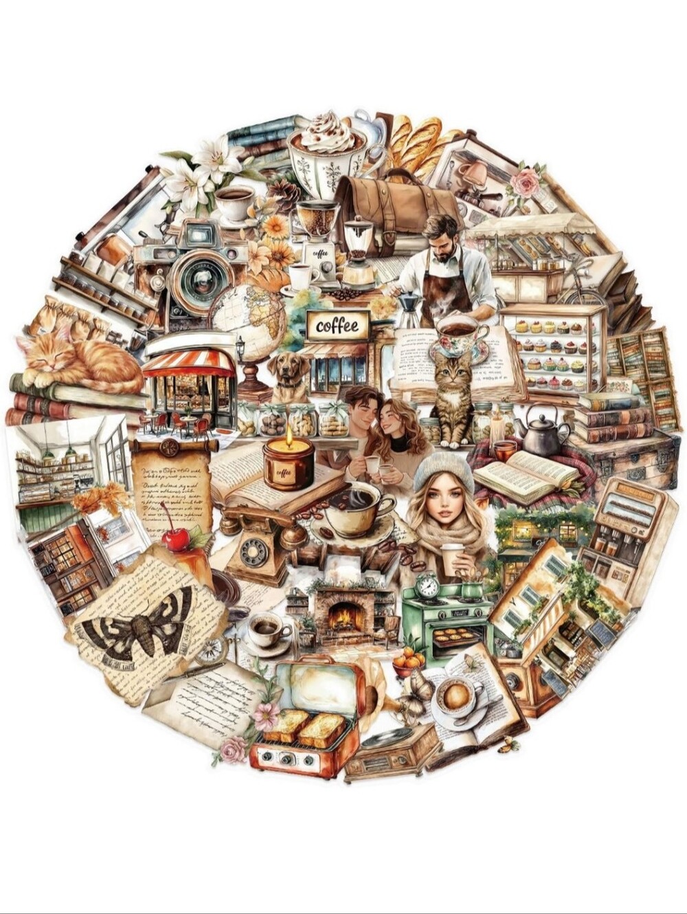 Cozy Coffee & Book Collage Art Print - Warm Neutrals